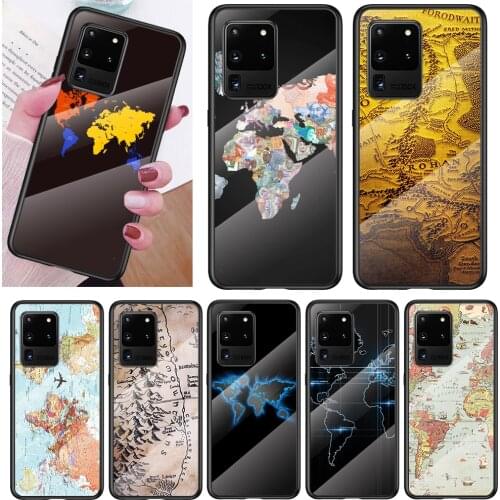 Tempered Glass Cover Travel World Map For Samsung Note 20 Ultra Note 10 Lite Plus 5G Note 8 Note 9 Phone Case