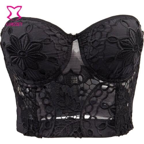 Black Hollow Out Floral Embroidery Soutien Gorge Push Up Bra Strapless Bralette Crop Top Bustier Sexy Lingerie Brassiere Women