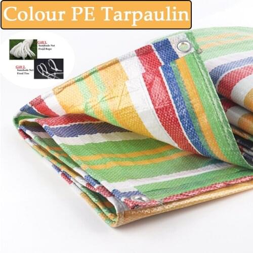 Colour Stripe PE Tarpaulin Garden Plants Rainproof Cloth Tear-Resistant Cargo Pile Tarpaulin Car Tarp Sheet Tent Awning Cloth