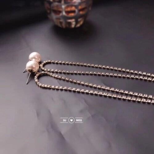 Long Tassel Pearl Drop Earrings For Women Gold Silver Color Crystal Chain Hanging Earring Fashion Jewelry Free Shipping