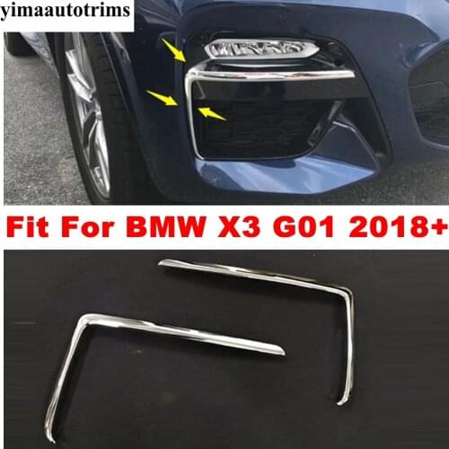Chrome Front Bumper Fog Lights Lamps Eyelid Eyebrow Stripes Accessories Cover Trim ABS Fit For BMW X3 G01 2018 2019 2020