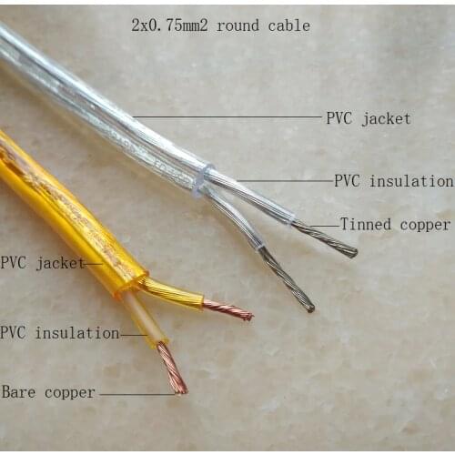 10m/lot transparent or yellow 2*0.75mm power cord electric cable gold color cable for Lighting lamps electrical wire