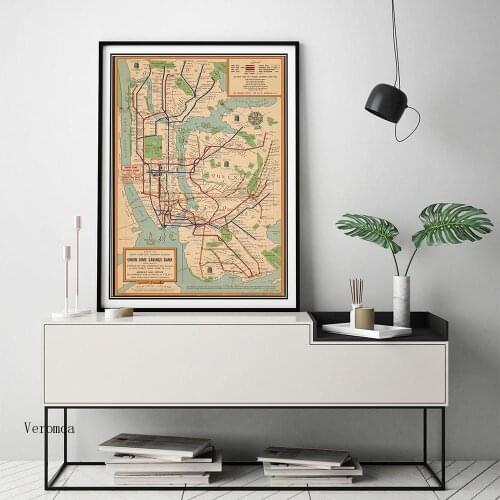 New York City Subway Route Maps Canvas Painting Vintage Poster and Prints Wall Art Pictures for Living Room Home Decoration