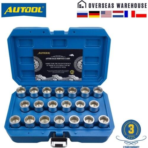 AUTOOL 20pcs Spline Wheel Anti-Theft Lock Lug Nuts Key Socket Compatible for Porsche Wheel Screws Remover Socket Keys Kit