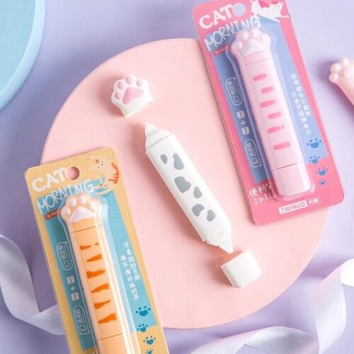24 pcs/lot Kawaii Double Head Cat Paw 7M Correction Tape Multifunction Tapes Promotional Stationery gift School Office Supplies