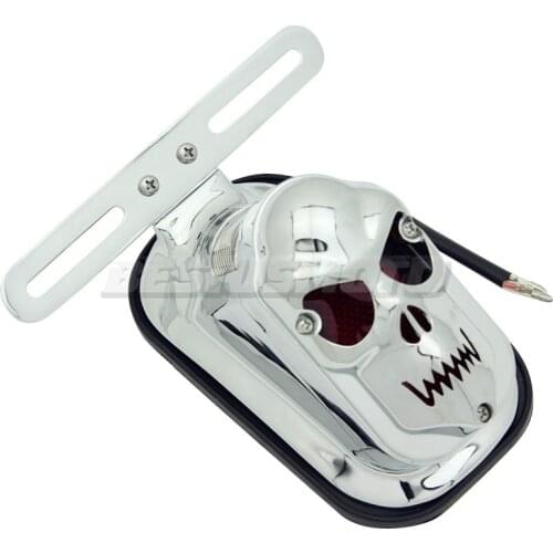 Motorcycle Aluminum Red Skull Tail Light For Harley Chopper Bobber Custom Rear Fender Stop Lamp w/ License Plate Bracket