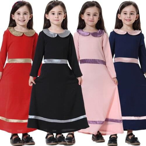 Muslim Kids Girls Long Sleeve Dress Islamic Abaya Dubai Kaftan Turkey Caftan School Casual Dresses Child Arabic Robe Jilbab Gown
