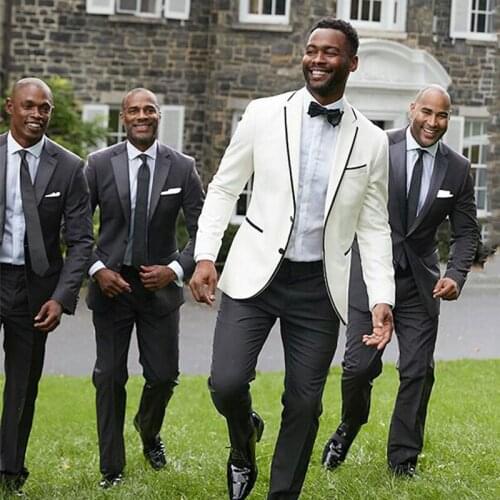 Custom Ivory Suit Men Wedding Groom Tuxedo Black Best Man Blazers 2Piece Slim Fit Terno Masculino Formal Costume Homme Mariage