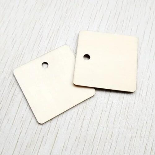 50x Laser cut out square shape unfinished wood crafts wood tag with a hole