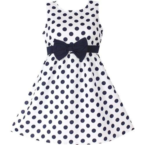 New Girls Dress Polka Dot Bow 100% Cotton Party Birthday Kids Clothing Size 2-12
