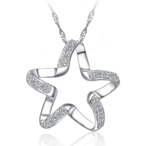 New Arrival 925 Sterling Silver Chic Pendant Necklace Girls Wedding Accessories Women Funny Lucky Star Shape Jewelry
