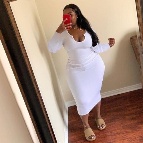 Solid Full Sleeve V-neck Women Package Hip Dress Fashion Elastic Fitness White Skinny Bandage Dress Streetwear Slim Fit Outfits