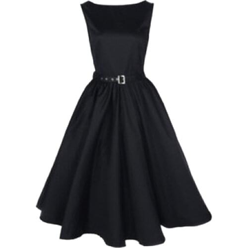 Audrey Hepburn Vestidos Plus Size Women Retro Solid Casual Robe Rockabilly 50s Vintage Dresses With Belt