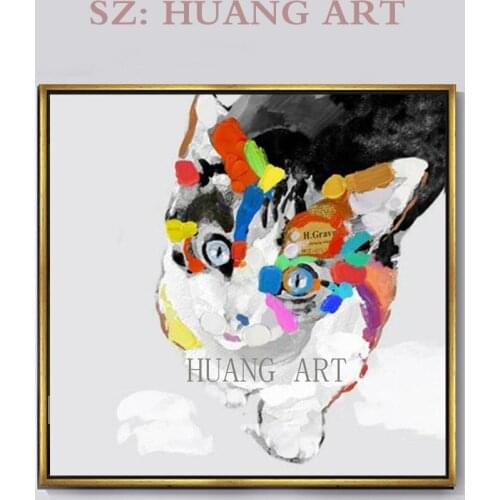 Original work Family wall decoration Hotel lobby childrens room large mural With Headphones Cat Animal oil painting Welcom