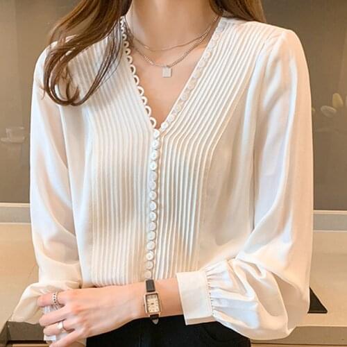 Blouses Long Sleeve White Blouse Tops Women Blusas Mujer De Moda 2021 Blouse Women Ruffles Chiffon Blouse Shirt E877