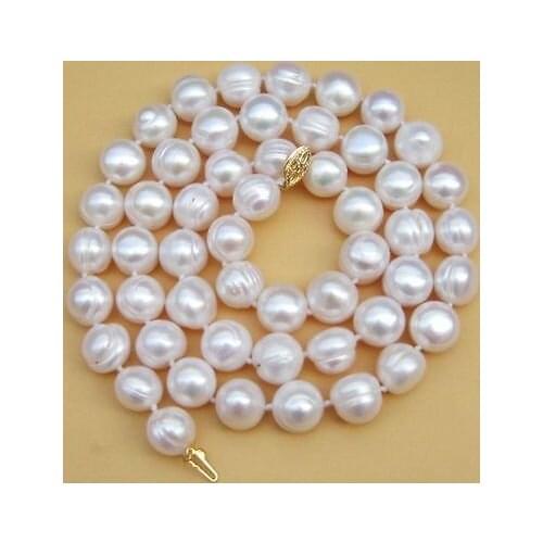 Natural 18" AAA 10-11 MM SOUTH SEA NATURAL White PEARL NECKLACE 14K GOLD CLASP