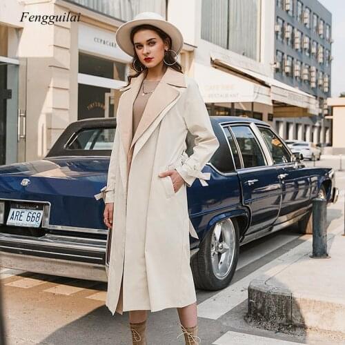 Elegant Apricot Autumn Winter Women Wind Coat Office Lady Lace Up Female Trench Coat Causal Straight Fashion Long Coat