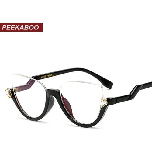 Peekaboo clear crystal half frame cat eye eye glasses women optical vintage black designer brand eyewear frames women ladies