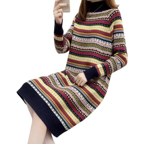 IOQRCJV Autumn Winter Women Knitted Skinny Sweater Dresses New Print Slim Bodycon Dress Elegant Sexy Casual Midi Vestidos L139