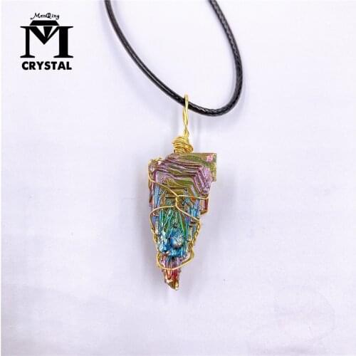 Natural Metal Quartz Pyramid Bismuth Ore Pendants Quartz Gemstone Reiki Healing Stone Necklace Raw Crystals