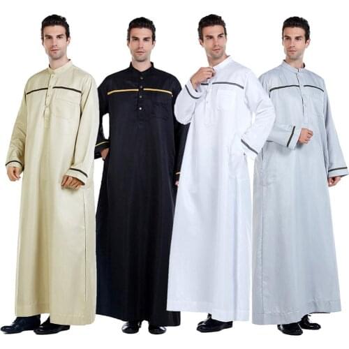 Ramadan Muslim Men Jubba Thobe Long Dress Islamic Clothes Prayer Abaya Robe Saudi Arabia Djellaba Kaftan Dubai Worship Service