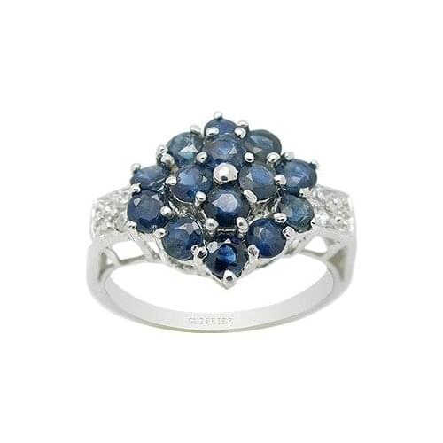 Luxury Sapphire Ring for Party 14 Pieces 2mm Natural Sapphire Classic Chinese Sapphire Silver Ring 925 Silver Sapphire Jewelry