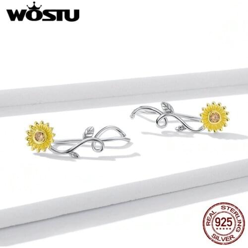 WOSTU 925 Sterling Silver Handmade New Trendy Fresh Daisy Earrings For Women Charm Ear Jewelry Couple Gift