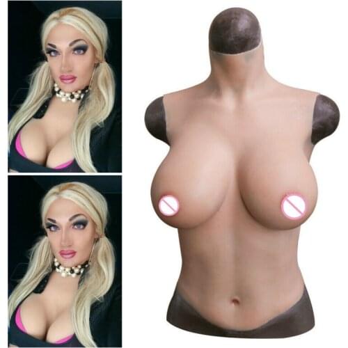 Silicone Fake Breast Form Half Bodysuit Realistic Soft Boobs Skin Crossdresser Transgender Queen Transvestite Mastectomy Bra Top