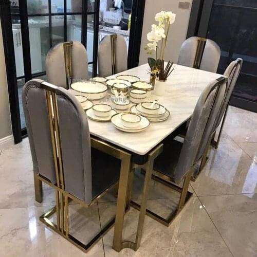Postmodern Golden Dining Chairs Luxury Leather Flannel Hotel Negotiation Chair Stainless Steel Dining Chair Home Furniture L