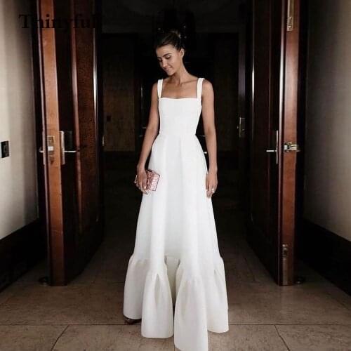 Eightree Dusty Pink Ruffled Spaghetti Tulle Wedding Dresses Long A Line Sleeveless Tiered Floor Length Bridel MarriageDress