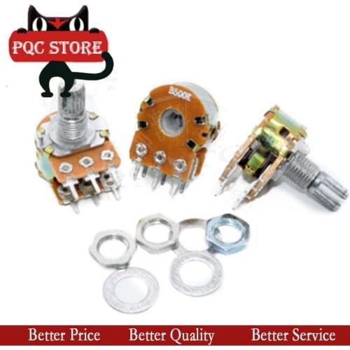 2pcs WH148 B1K B2K B5K B10K B20K B50K B100K B500K 6Pin 15mm Shaft Amplifier Dual Stereo Potentiometer 1K 2K 5K 10K 50K 100K 500K