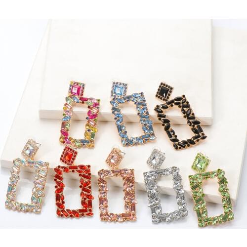 2021 New Metal Rhinestone Dangle Drop Earrings ZA Hollowed-Out Colorful Crystals Drop Earring Jewelry For Women Gift Ear Rings