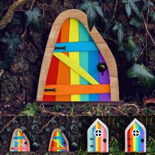 Fairy Gate Creative Rainbow Color Realistic Cute Courtyard Wooden Miniature Tree Decor Handicraft Door for Doll House