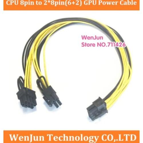 High Quality 40cm CPU 8pin Male to Dual 8pin(6+2) PCI-E GPU Video Card power supply cable 10pcs