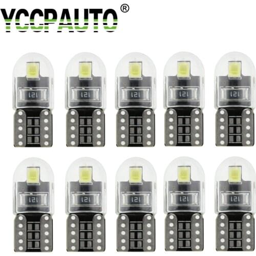 YCCPAUTO W5W T10 Led 194 168 Car Light White Filament Auto Interior Reading Dome Bulb 2835 2SMD Lamp Glass DRL DC12V 10pcs