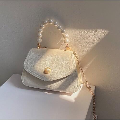 Vintage Suede Pearl Handbag for Woman Designer Cover Chain Crossbody Bag Women 2021 Luxury Brand Square Shoulder Bag Womens
