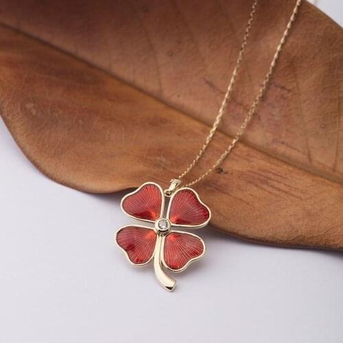 Symbol Gold Clover Gold Necklace Enameled Best Gift Comfortable Magnificent Wonderful Accessory Choker Lucky Belief Colorful