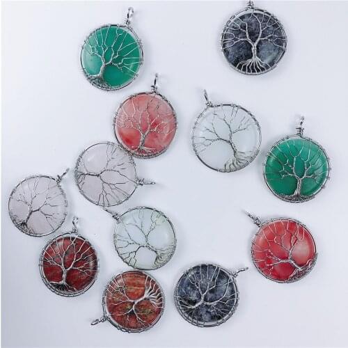 1pcs Silver Color Wire Wrap Charm Tree of Life Pendant Necklace for Women Men Talisman Amulet Handmade Reiki Jewelry 50mm