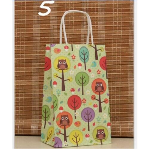 10pcs/lot 21*13*8cm Lovely cartoon owl printed kraft paper bag Festival gift bags Paper bags with handles children gift bags