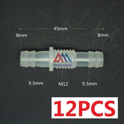 12 pieces 8mm-M12-8mm Straight Reducing Connector Plastic Fitting Barbed Reducing Connector Metric Material PP