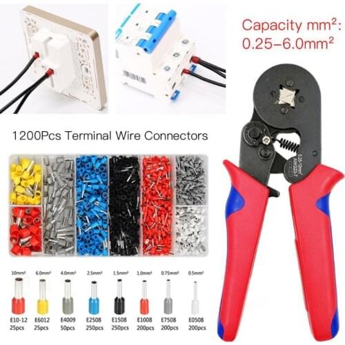 1200PCS Crimp Pin Terminals Wire Connector AWG 24-7 Uninsulated Wire End Ferrules Crimping Kit +Plier