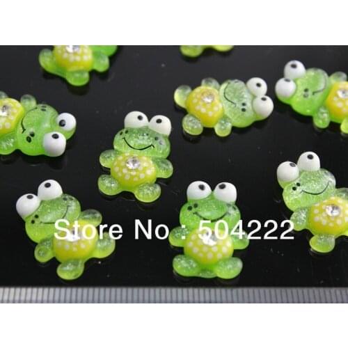 150pcs Lovely Hand Paint Glitter Green Frog Cute Resin Cabochon For Kawaii Decoden DIY Projects 19mm