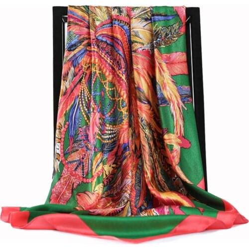 2021 Fashion Kerchief Silk Satin Neck Scarf For Women Print Hijab Scarfs Female 90*90cm Square Shawls and Wraps Scarves For Lady