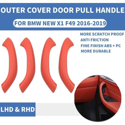 4PCS LHD RHD Volcanic Red Front Rear Left / Right Car Interior Door Handle Inner Pull Outer Trim Cover For BMW X1 X2 F48 F49 F39