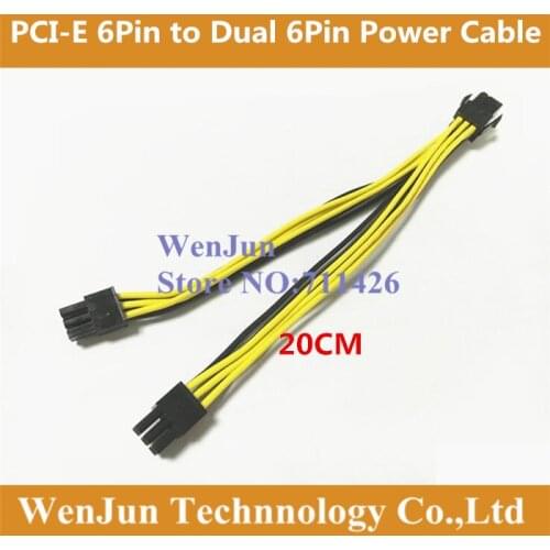 6Pin female to Graphics Video Card Double PCI-E PCIe 6Pin & 6Pin dual male Power Supply Splitter Cable Cord 16AWG Wire 20cm