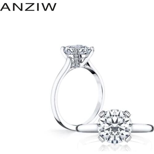 ANZIW Round Cut Solitaire Ring Women Engagement Rings Real Solid 925 Sterling Silver Wedding Ring Women Ring Jewelry Gifts