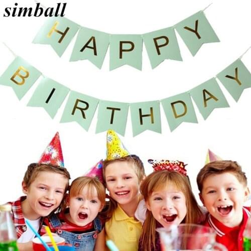 Glitter Happy Birthday Bunting Banner Gold Letters Hanging Garlands Pastel Pink String Flags Baby Shower Party Decor Supplies