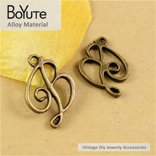 BoYuTe (50 Pieces/Lot) 18*16MM Vintage Accessories Parts Alloy Material Antique Bronze B Word Plate Pendants for Jewelry Making