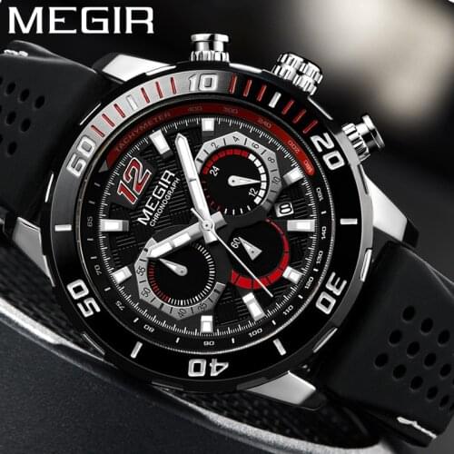 MEGIR Watch Men Chronograph Calendar Military Army Male Clock Top Brand Luxury Rubber Business Man Cool Sport Wristwatch 2109