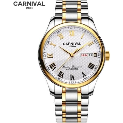 CARNIVAL Top Brand Gold Automatic Watch Men Fashion Business Mechanical Wristwatches Waterproof Calendar Clock Relogio Masculino